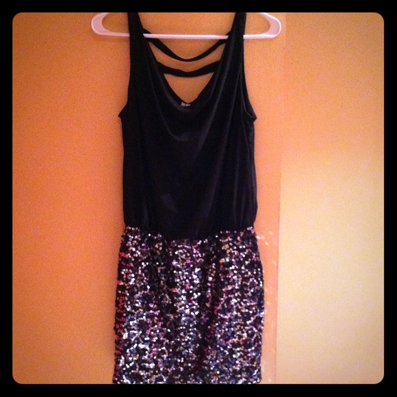 Black and Navy Sequin Dress