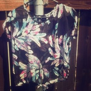 Sheep feather printed bottom tie shirt