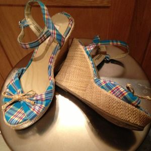 Madras plaid wedge sandals REDUCED