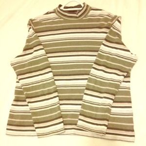 Navy green & beige striped shirt.