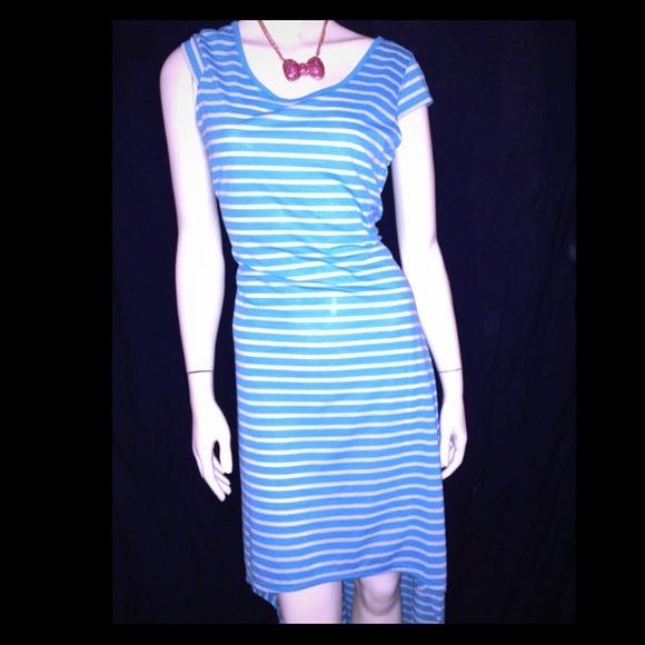 Blue and white striped high low summer dress🚫sold