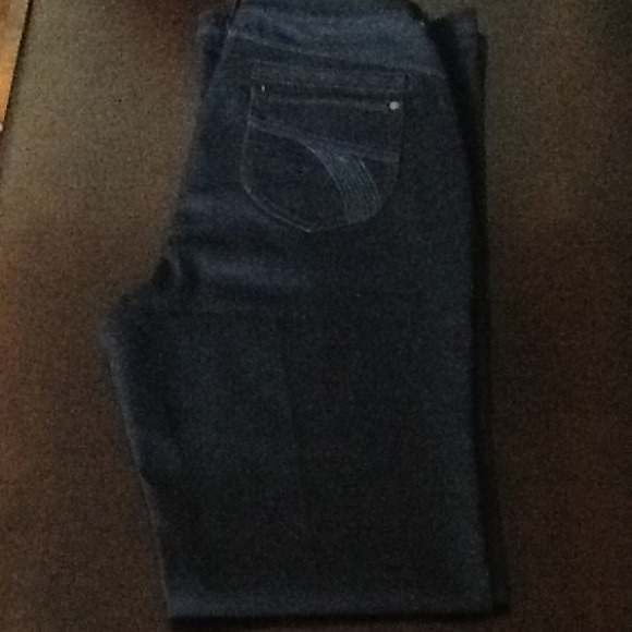 Navy blue denim long flare jeans