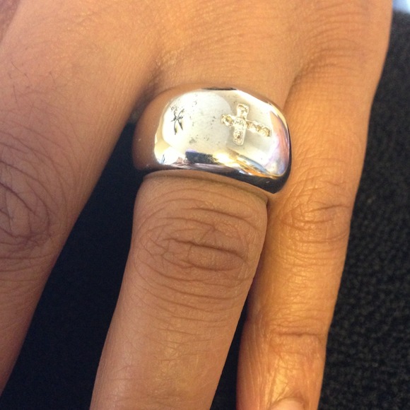 925 silver ring with CZ cross atop - Picture 2 of 4