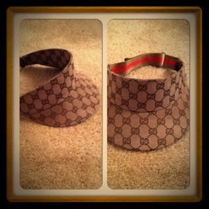 Gucci Visor Cap Hat Beige Cream Tan red