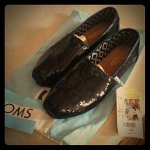 Brand new TOMS black sequins!