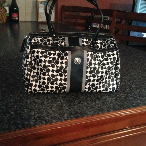 Black and white Coach purse