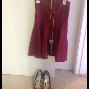 Deep shiny red American apparel high waisted skirt