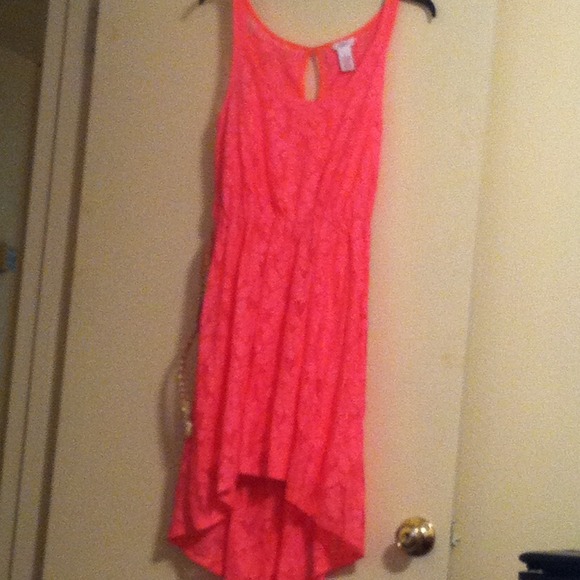 Bright pink/salmon high low dress