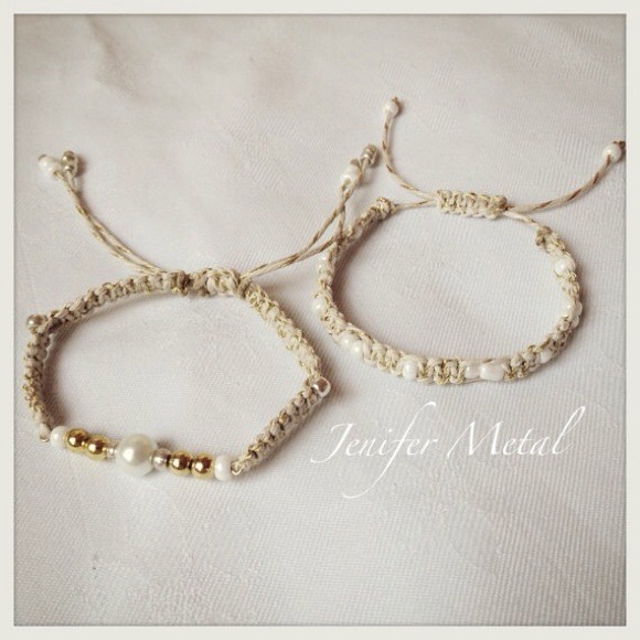 2 Metallic Gold Twist Pearls Friendship Bracelets