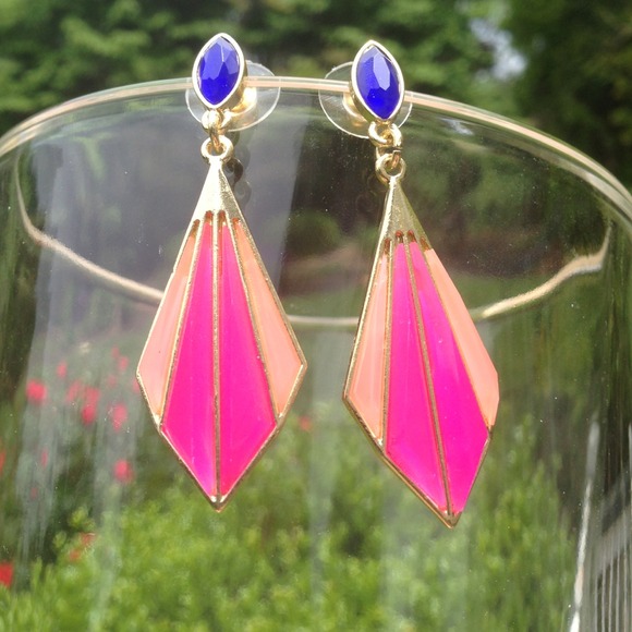SOLD Fun Peach, Pink and Cobalt Earrings