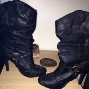 Black leather size seven heels/boots