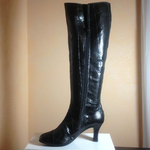 Tall dress boots in natural snake skin