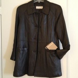 Jones of New York thigh length leather coat