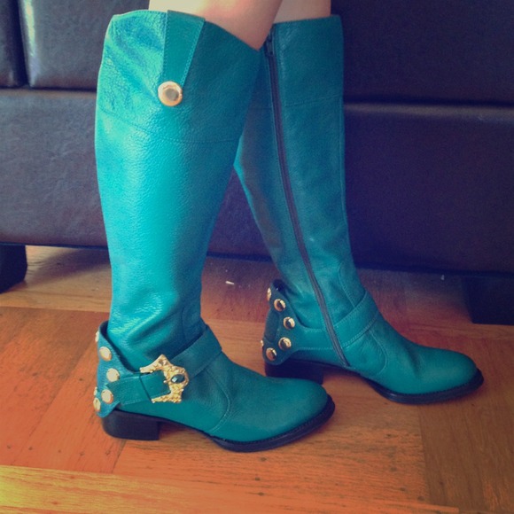 Turquoise HALE BOB tall boot with gold studs