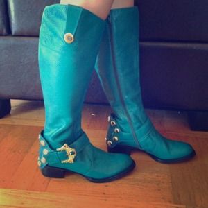 Turquoise HALE BOB tall boot with gold studs