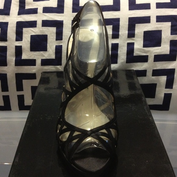 Black satin strappy heels by Boutique 9 - Size 6 - Picture 2 of 3