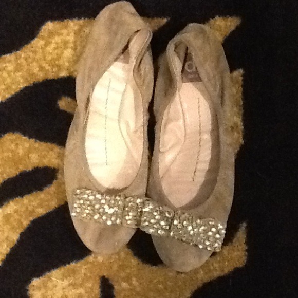 Tan Dolce Vita rhinestone bow flats