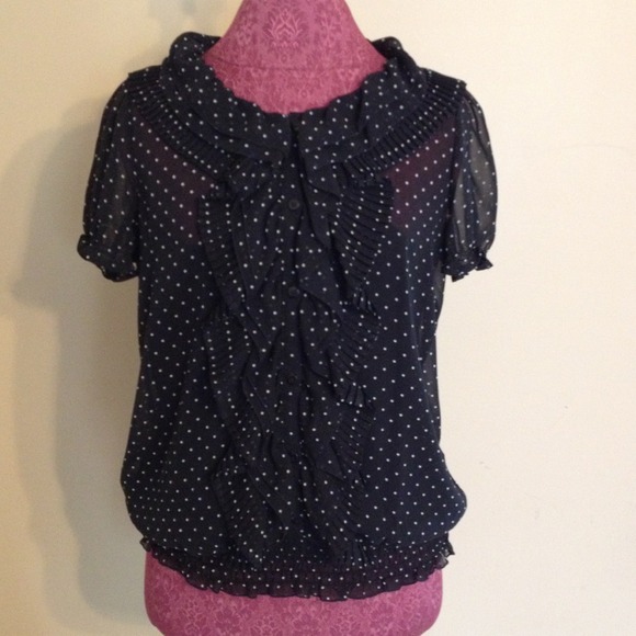 TRADED! Shear black top w/ white polka dots.