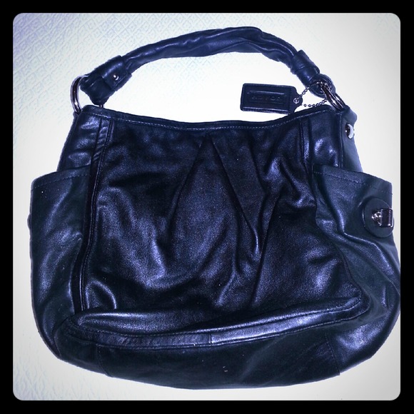 Authentic Black Leather Coach shoulder purse