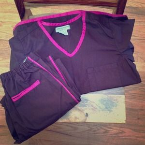 brown & pink scrub set: pants/top BUNDLE w/ dress