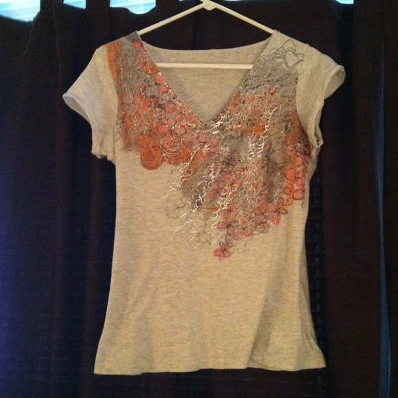 Coral and silver embellished Calvin Klein top