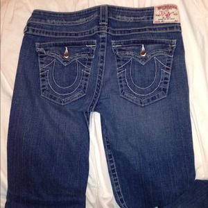 RESERVED, "crystal", white stitch True Religions