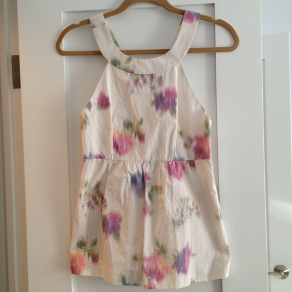 Theory White and Pastel Floral Cross Back Top
