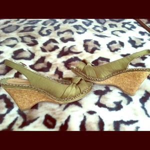 🌟REDUCED🌟Olive Green Cork Wedges w/Peep Toe
