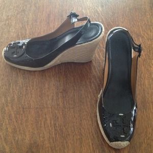 Tory Burch Black Hallie Patent Espadrilles
