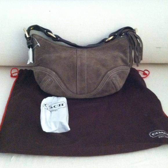 Small Brown Suede Hobo Coach Handbag
