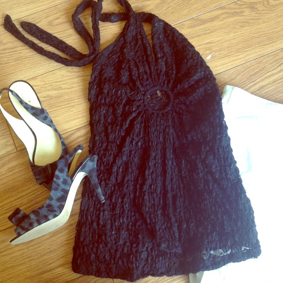 Tops - Black lace Halter