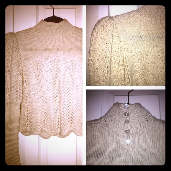 Vintage Princess Sleeve Cream Crochet Top!