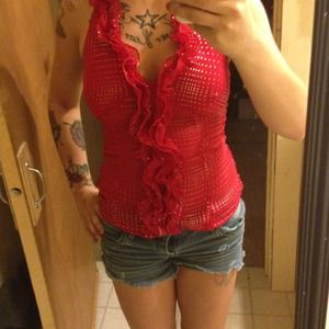 Red sparkly halter top