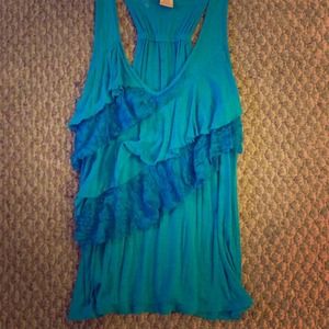 Blue racer back tiered lace tank