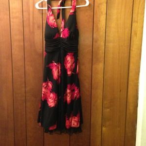 Flirty black dress w/ red flowers