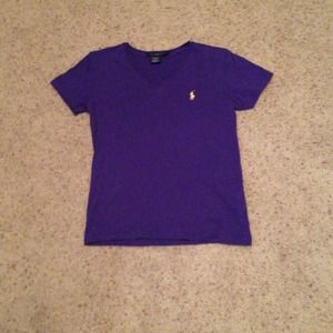 Polo: purple shirt w/yellow polo logo S