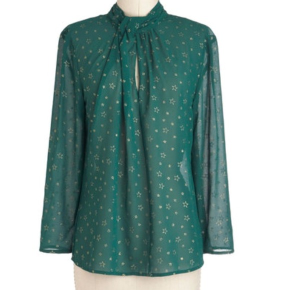 Green sheer top with gold stars, from Modcloth