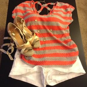 Coral and Gray striped shirt