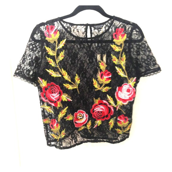 Topshop black see thorough lace top