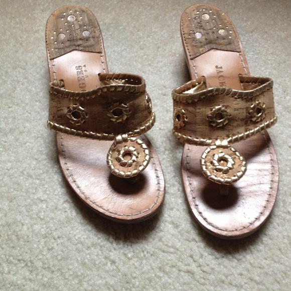 Jack Rogers mini wedge cork with gold leather trim