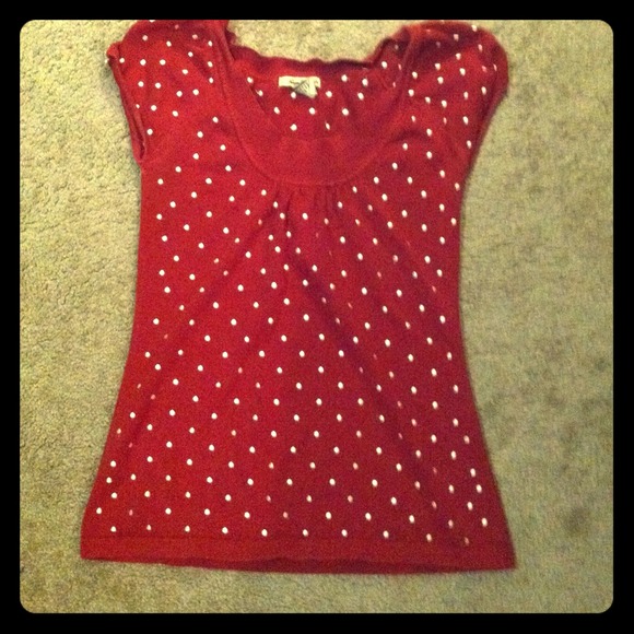 Red shirt with polka dots