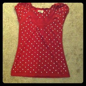 Red shirt with polka dots