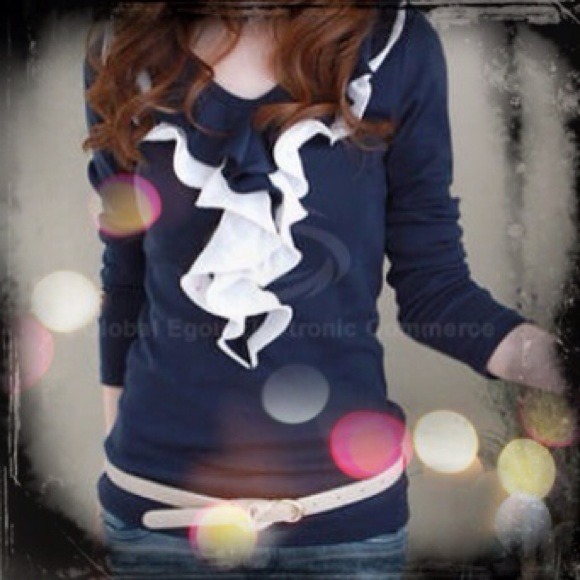 Tops - Navy Tee with Ruffles
