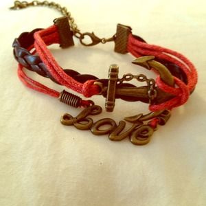 Red rope and brown leather bracelet!