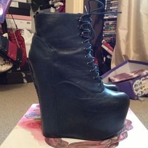 Jeffery Campbell damsels navy leather 9