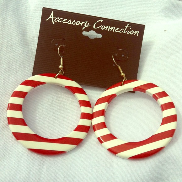 Accessory Connection Jewelry - Red & White Hoop Earrings