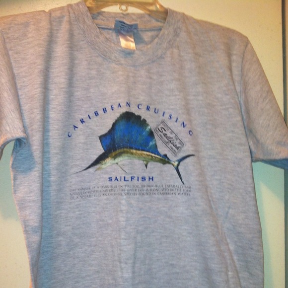 Grey tee shirt.