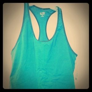 Teal T backed exercise shirt.