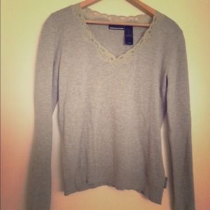 DKNY lace trimmed v-neck sweater