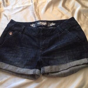 Express Dark denim shorts w a slight white wash